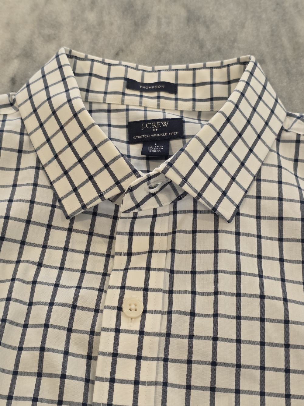(L) Men's J. Crew Thompson Casual Dress Shirt Blue White Check Cotton 16-16.5